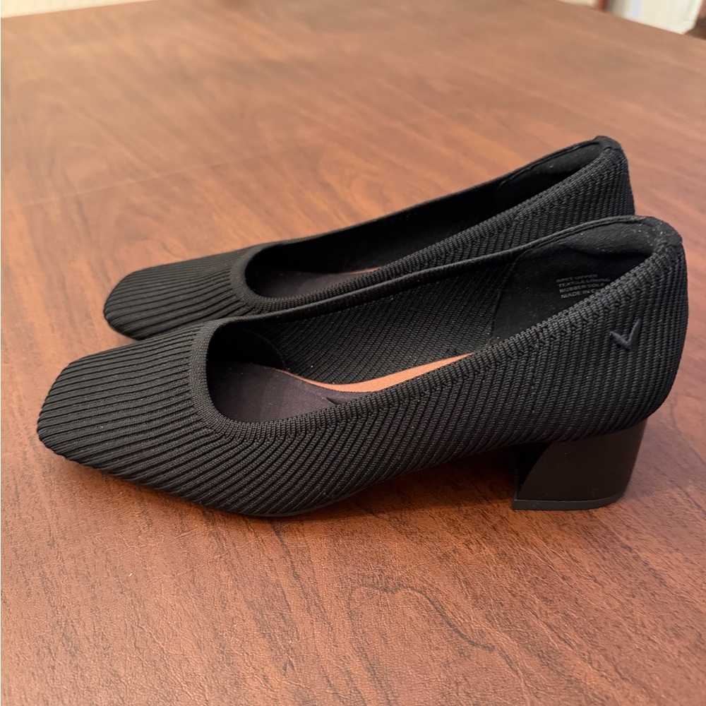 Vivaia Square-Toe Margot Chunky Heels Black Knit Pumps EU38(7-7.5) - Picture 3 of 4